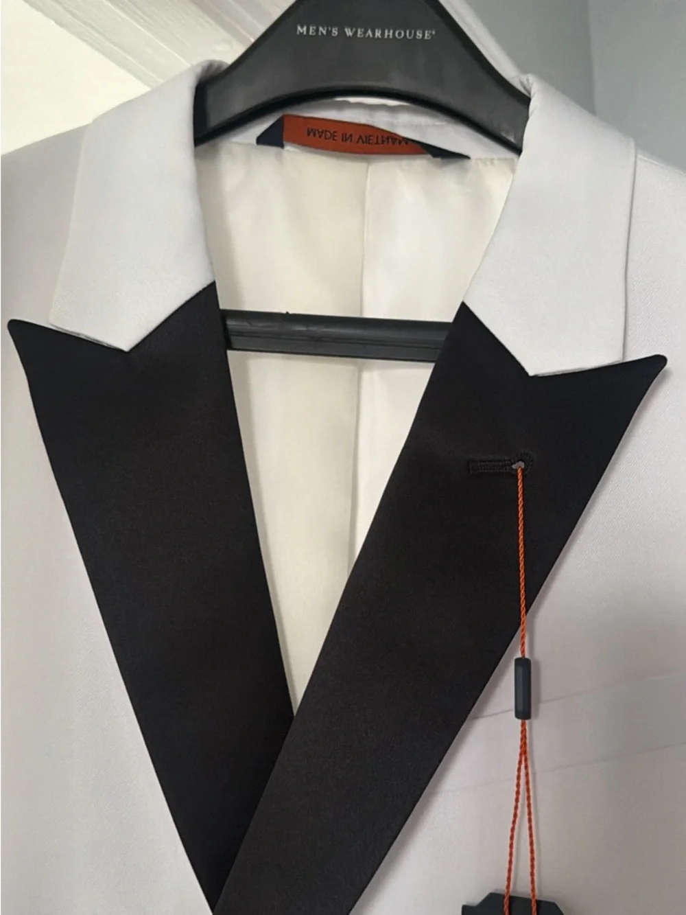 Egara White Double-Breasted Tuxedo Blazer with Black Peak Lapel